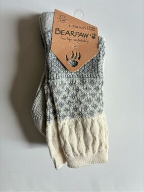 BearPaw Knit Crew Socks in Gray & Cream NWT Set of 3